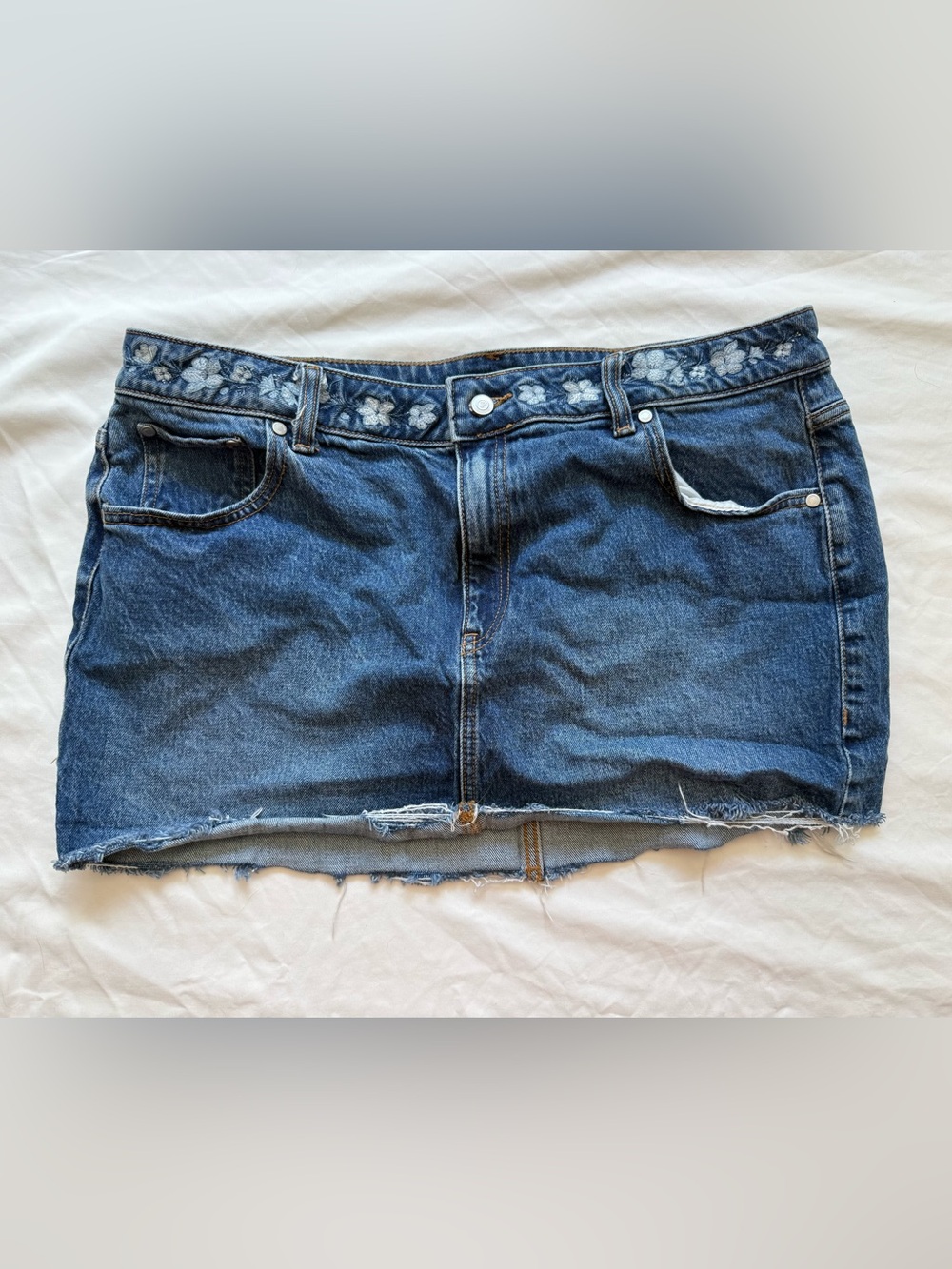 PINK Victoria's Secret Embrodiered Floral Waistband Denim Mini Skirt - Blue